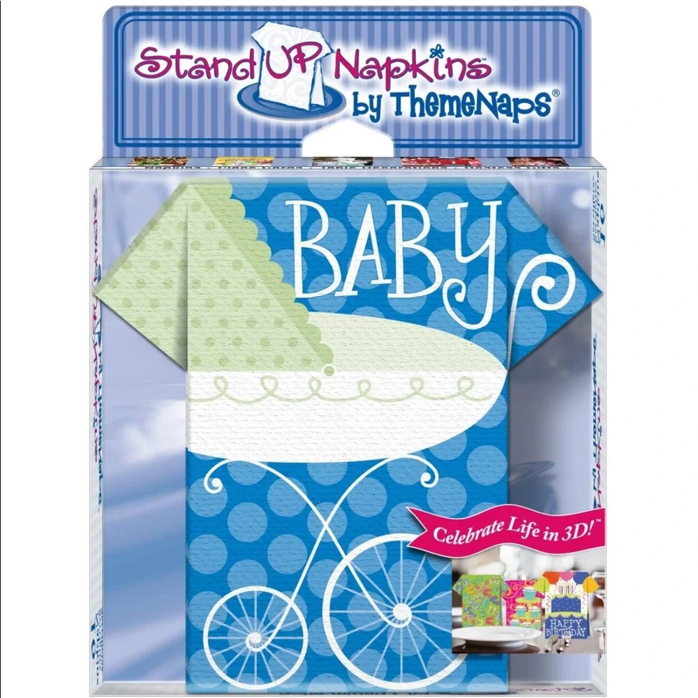 ThemeNaps Baby Carriage Stand-up Napkins, Blue